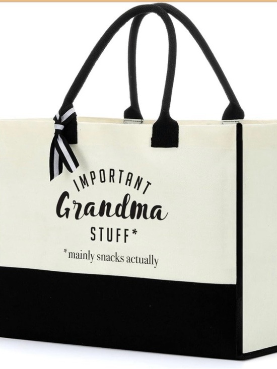 Handbags - Important Grandma Stuff Canvas Tote Bag - Black & Cream